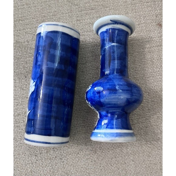 Set Of 2 Chinese Blue and White Cherry Blossom Vase 4 inches Grand Millennial - Picture 2 of 6